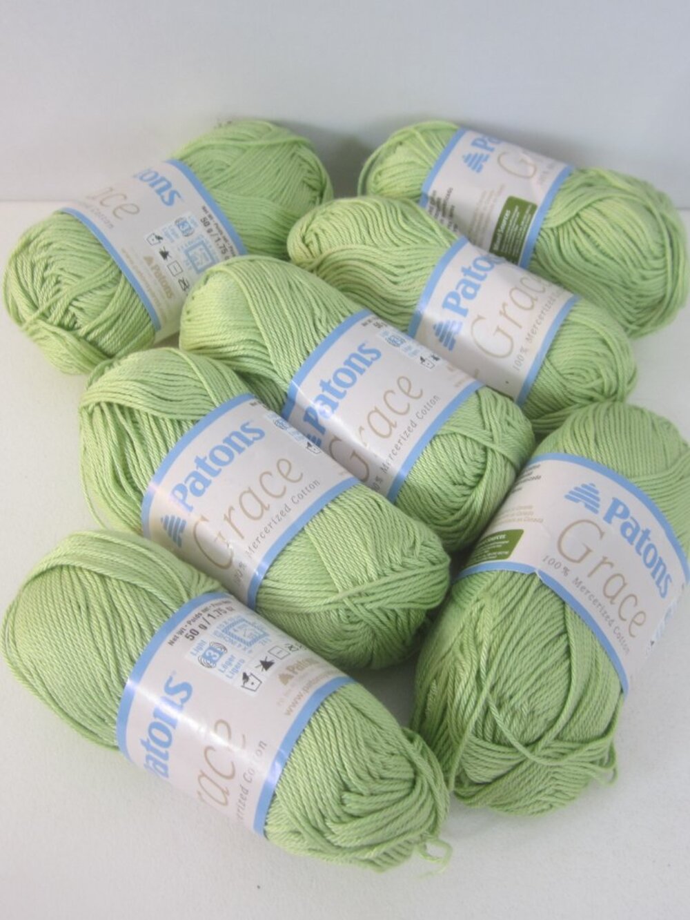 Lot 7 Skeins Patons Grace Mercerized Cotton DK Yarn Ginger Green Soft - Picture 3 of 3